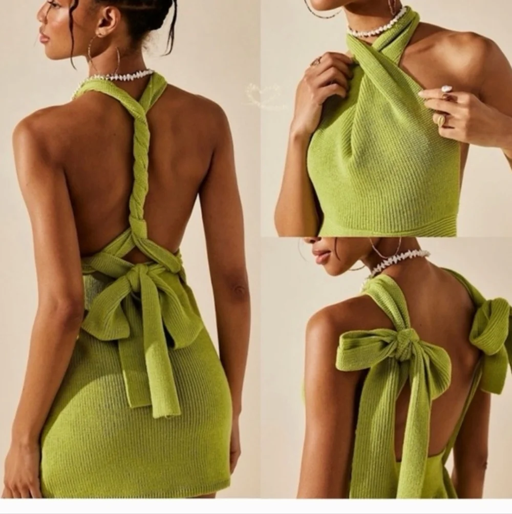 Free People Mustard Yellow Knit Bow Strap Dress